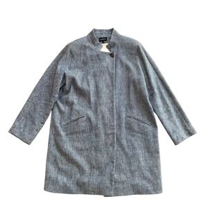 Caroll Paris Womens Blue Linen Blend Stand Collar‎ Coat M6009-19U Size L